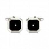 Black Small Clear Crystal Octagon Cufflinks by Dalaco
