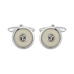 White With Clear Crystal Cufflinks by Dalaco