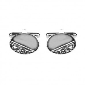 Venetian Engraved And Smooth Oval Silver Look Cufflinks by Dalaco