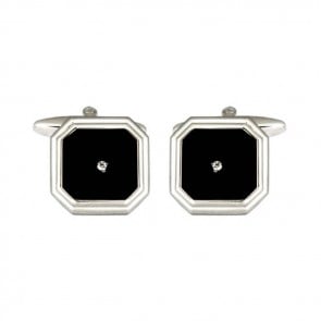 Black Small Clear Crystal Octagon Cufflinks by Dalaco