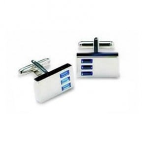 Rectangular Blue Striped Crystal Cufflinks by Onyx-Art London