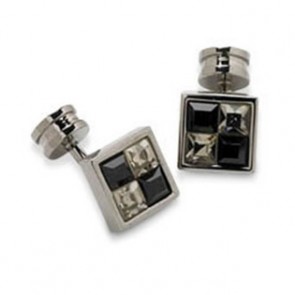 Square Black And Clear Crystal Cufflinks by Onyx-Art London