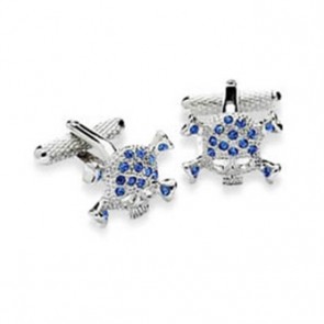 Blue Crystal Studded Skull Cufflinks by Onyx-Art London