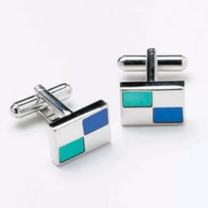 Blue And Green Quartered Cufflinks by Onyx-Art London