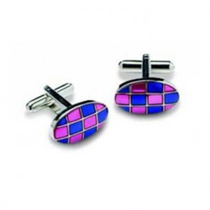 Oval Purple And Pink Checked Cufflinks by Onyx-Art London