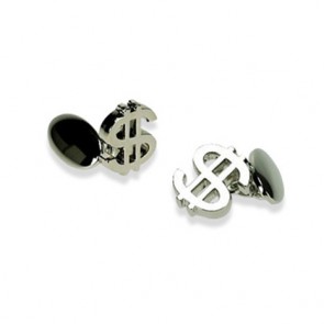 Silver Plate Dollar Sign Chain Link Cufflinks by Onyx-Art London