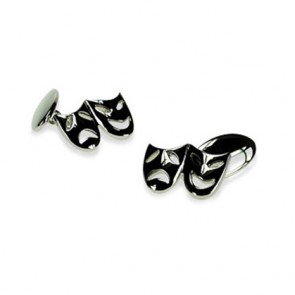 Silver Plate Drama Mask Chain Link Cufflinks by Onyx-Art London