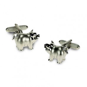 Silver Porky Pig Cufflinks by Onyx-Art London