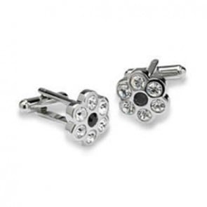 Floral Clear And Black Crystal Cufflinks by Onyx-Art London