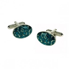 Blue Oval Flower Cufflinks by Onyx-Art London