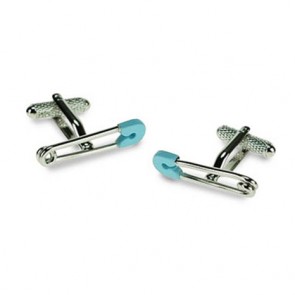Blue Safety Pin Cufflinks by Onyx-Art London