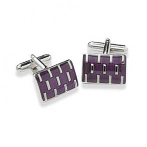 Rectangular Purple And Silver Cufflinks by Onyx-Art London
