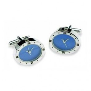 Oval Silver And Blue Watch Face Cufflinks by Onyx-Art London