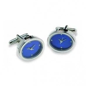 Oval Silver And Blue Watch Style Cufflinks by Onyx-Art London