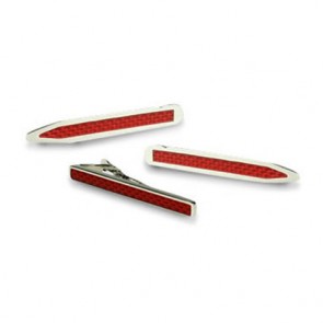 Red Rhodium Collar Stiffeners And Tie Bar by Onyx-Art London