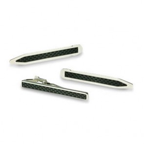 Black Rhodium Collar Stiffeners And Tie Bar by Onyx-Art London