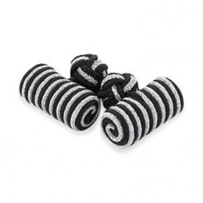 Black And Silver Lurex Silk Cufflinks by Onyx-Art London