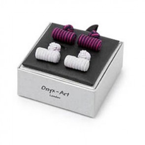 White And Purple Silk Cufflinks Set by Onyx-Art London