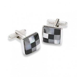 Black And Grey Checked Mop Cufflinks by Onyx-Art London