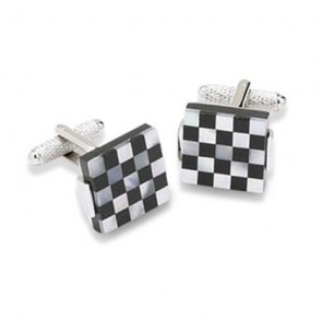 Black And White Checked Mop Cufflinks by Onyx-Art London