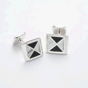 Lopez Black Silver Mother Of Pearl Cufflinks by Onyx-Art London