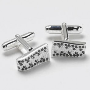 Silver Zigzag Black Cz Cufflinks by Onyx-Art London