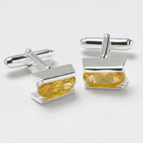 Silver Yellow Cz Cufflinks by Onyx-Art London