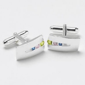 Silver Multicoloured Cz Striped Cufflinks by Onyx-Art London