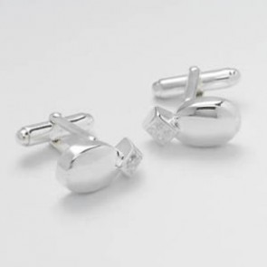 Oval Silver Clear Cz Cufflinks by Onyx-Art London