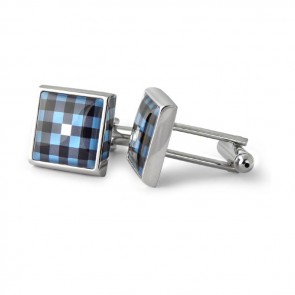 Pale Blue Check Square Cufflinks by Richard Cammish