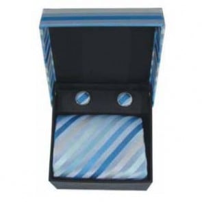 Light Blue Stripe Cufflinks And Tie Gift Box by Sax Design