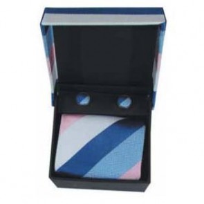 Blue White And Pink Stripe Cufflinks And Tie Gift Box by Sax Design