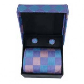 Pink And Purple Check Tie And Cufflinks Gift Box by Sax Design