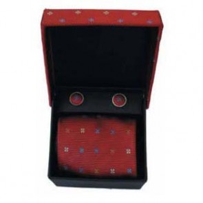 Red And Blue Square Spot Cufflinks And Tie Gift Box by Sax Design
