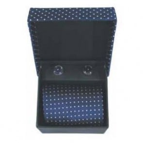Blue And White Spot Cufflinks And Tie Gift Box by Sax Design