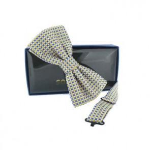 Yellow And Blue Check Pre Tied Bow Tie by Sax Design