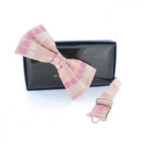 Pink And Cream Spot Pre Tied Bow Tie by Sax Design