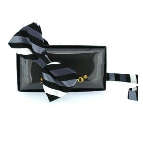 Black And Grey Stripe Pre Tied Bow Tie by Sax Design