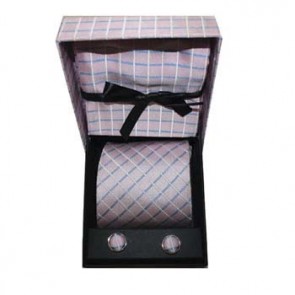Pink And Blue Check Cufflink Tie And Hankie Gift Box by Sax Design