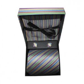Multi Coloured Stripe Cufflink Tie And Hankie Gift Box by Sax Design