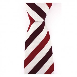 Red Burgundy And White Solid Stripe Tie by Sax Design