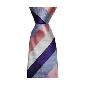 Blue And Pink Large Stripe Tie by Sax Design