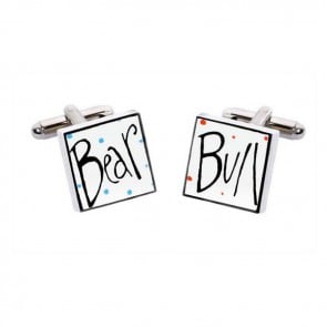 Square Bull And Bear Cufflinks by Sonia Spencer