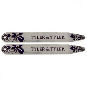 Vine Navy - Silver Finish With Enamel In Leather Wallet Collar Stiffeners by Tyler and Tyler