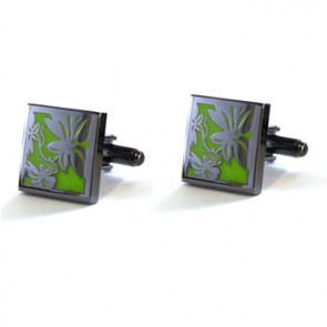 Vine - Black Metal Finish Green Cufflinks by Tyler and Tyler