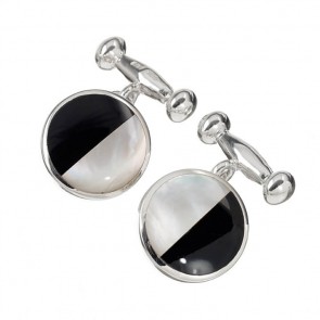Sterling Silver Black And White Half Mop Style Cufflinks by Murry Ward