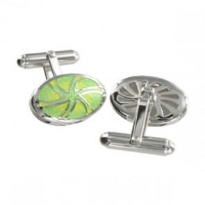 Silver Lemon And Lime Spiral Oval Cufflinks by Fine Enamels