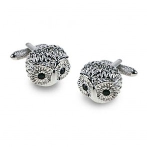 Owl With Jet Crystal Eyes Cufflinks by Onyx-Art London