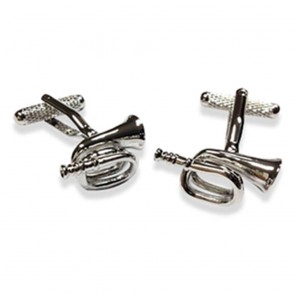 Rhodium Bugle Cufflinks by Onyx-Art London