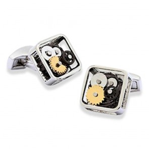 Gears Cufflinks - Square Rhodium by Onyx-Art London